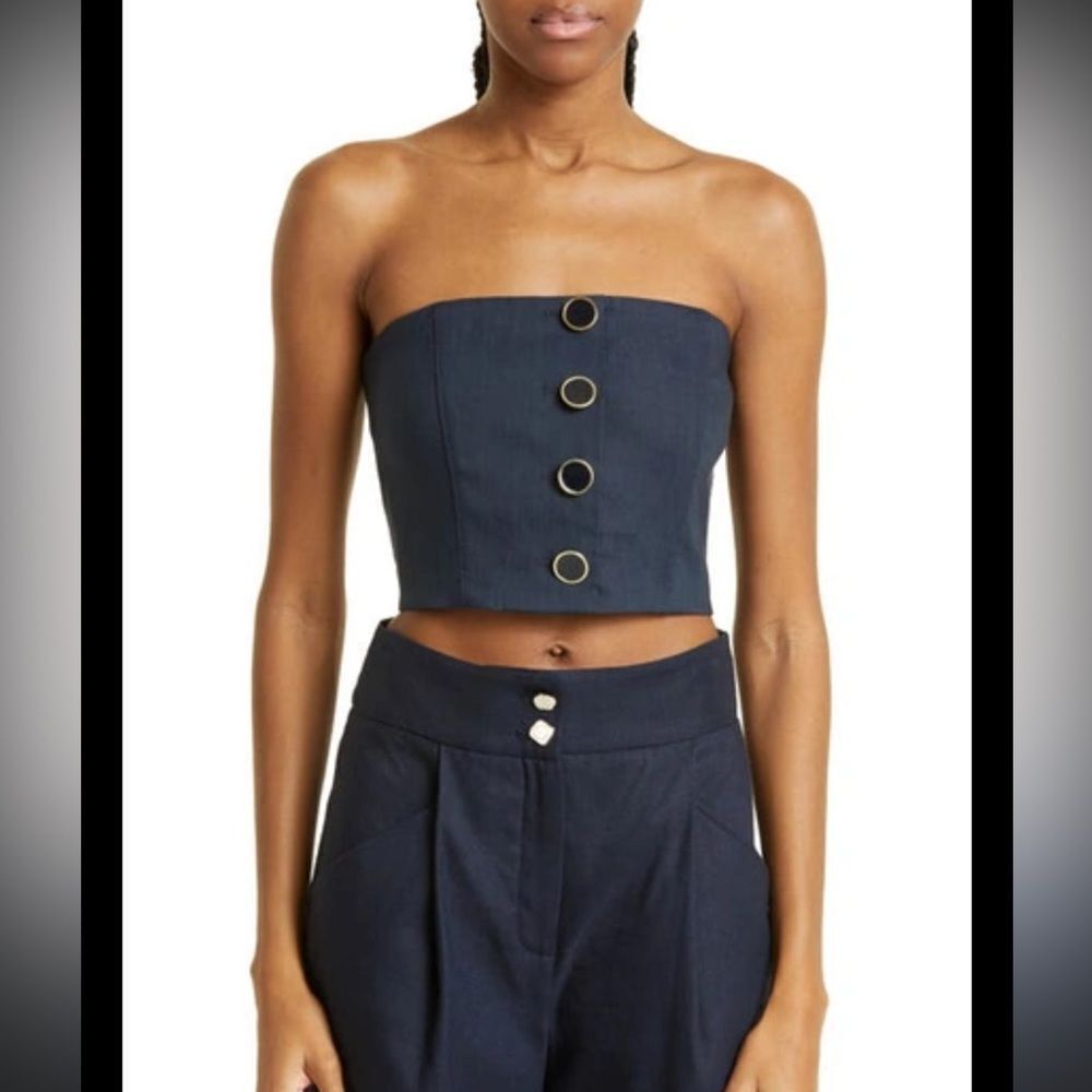 NWT Veronica Beard Navy strapless top with gold outlined buttons Size 4